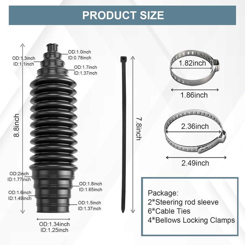 PLALEI Car Tie Rod Boot Kit, Steering Rack and Pinion Tie Rod Boots, Dustproof Silicone Bellow Boot with 2Pcs Gaiter Pinion Boots, 4Pcs Clamps & 6Pcs Cable Ties, Universal Car Accessories - Image 2